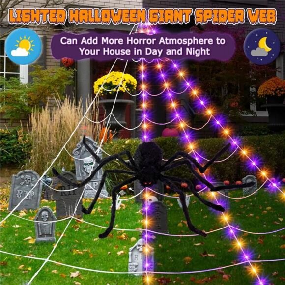 Halloween Spider Web Lights Outdoor Decoration, LED Giant Spider Web Light - Picture 4 of 8